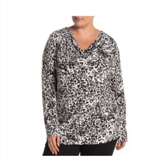 NWT Rachel Rachel Roy Women Black Combo Cowl Neck Leopard‎ Top Blouse XL - Picture 1 of 9